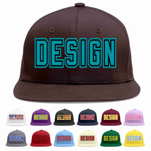 Custom Brown Aqua-Black Flat Eaves Sport Baseball Cap Design for Men/Women/Youth