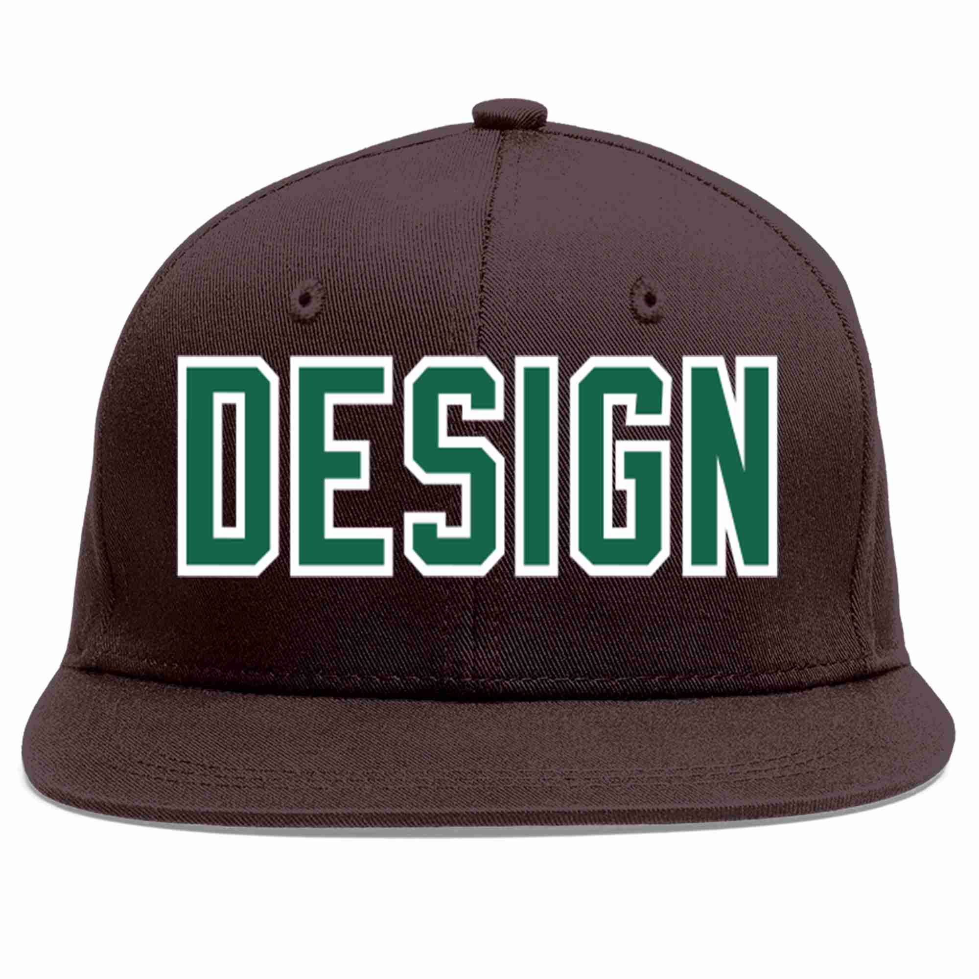 Custom Brown Kelly Green-White Flat Eaves Sport Baseball Cap Design for Men/Women/Youth