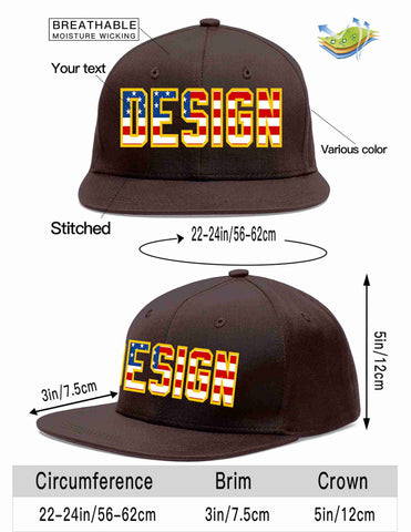 Custom Brown Vintage USA Flag-Gold Flat Eaves Sport Baseball Cap Design for Men/Women/Youth
