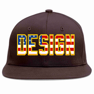 Custom Brown Vintage USA Flag-Gold Flat Eaves Sport Baseball Cap Design for Men/Women/Youth