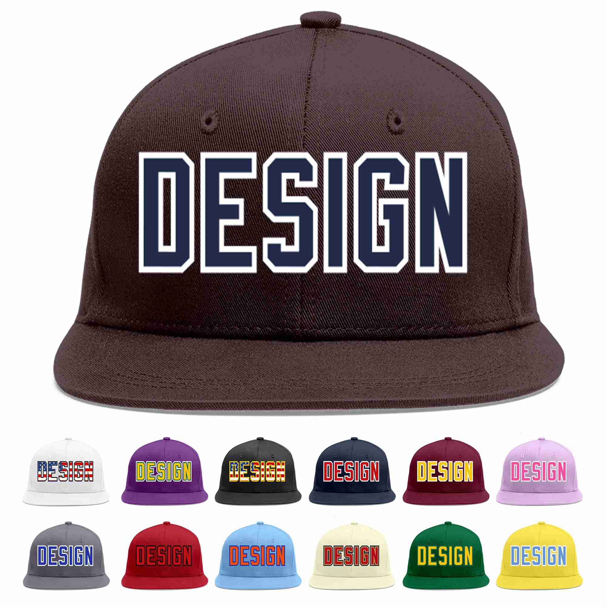 Custom Brown Navy-White Flat Eaves Sport Baseball Cap Design for Men/Women/Youth