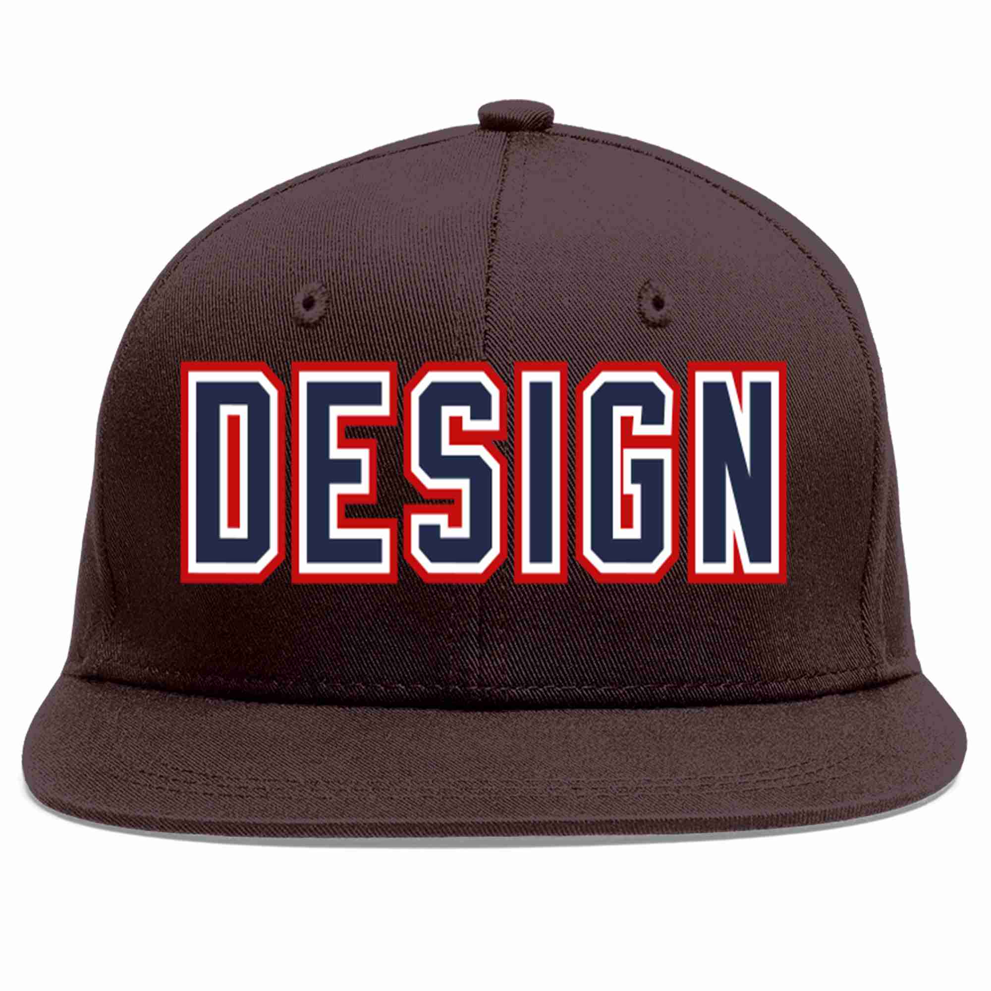 Custom Brown Navy-White Flat Eaves Sport Baseball Cap Design for Men/Women/Youth