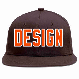 Conception personnalisée de casquette de baseball de sport à avant-toit plat marron orange-blanc pour hommes/femmes/jeunes