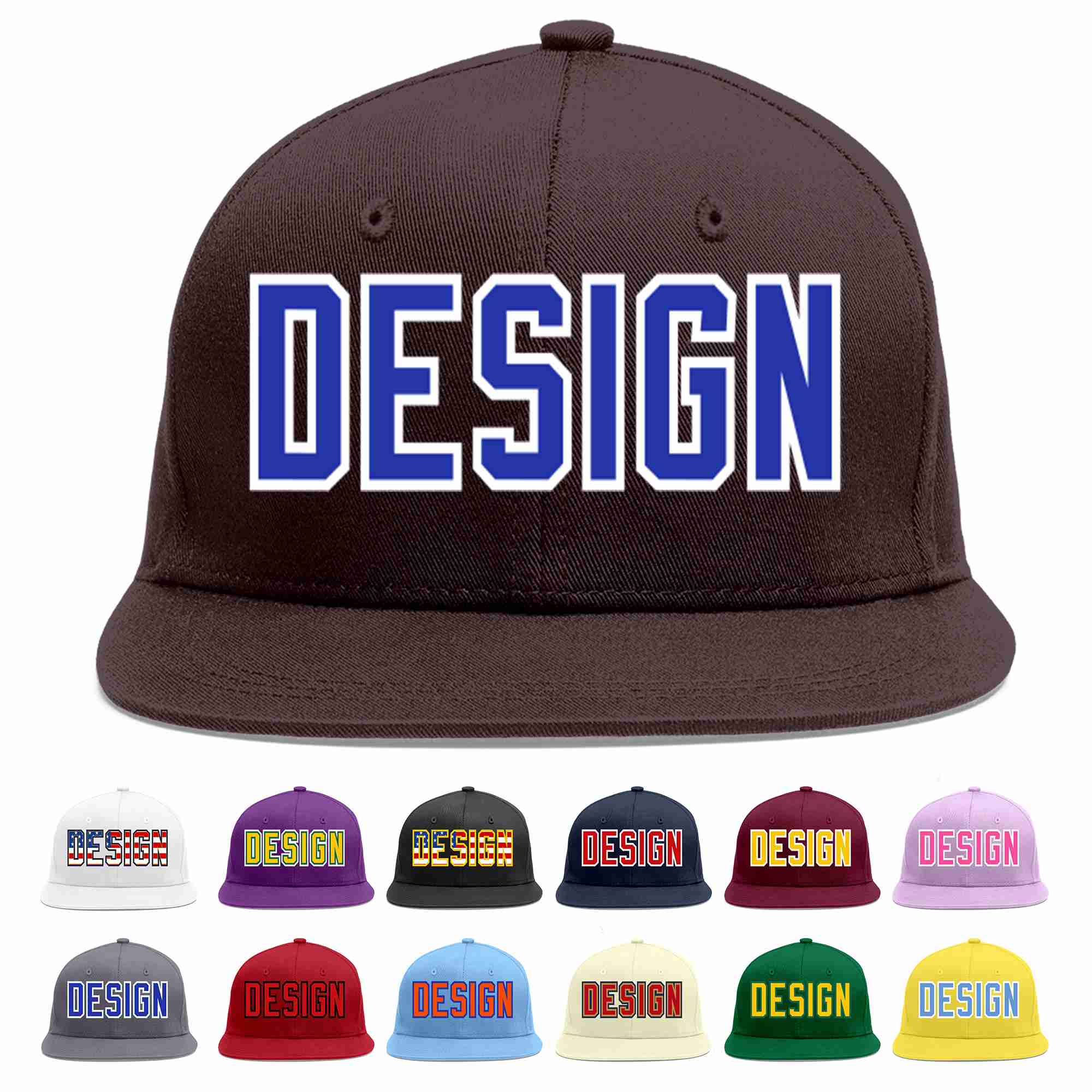 Custom Brown Royal-White Flat Eaves Sport Baseball Cap Design for Men/Women/Youth