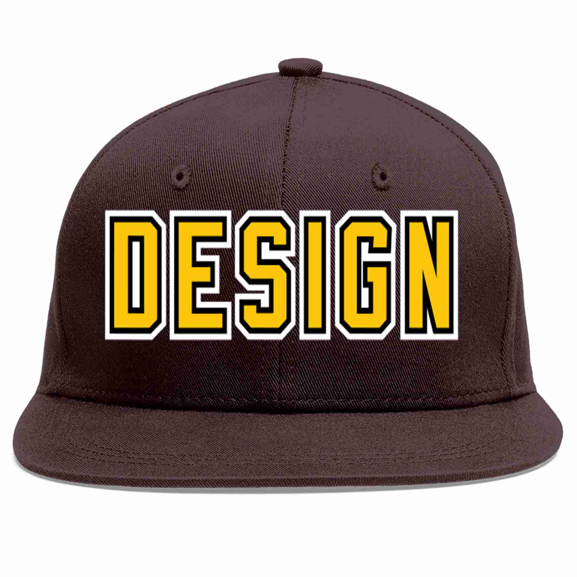 Custom Brown Gold-Black Flat Eaves Sport Baseball Cap Design for Men/Women/Youth