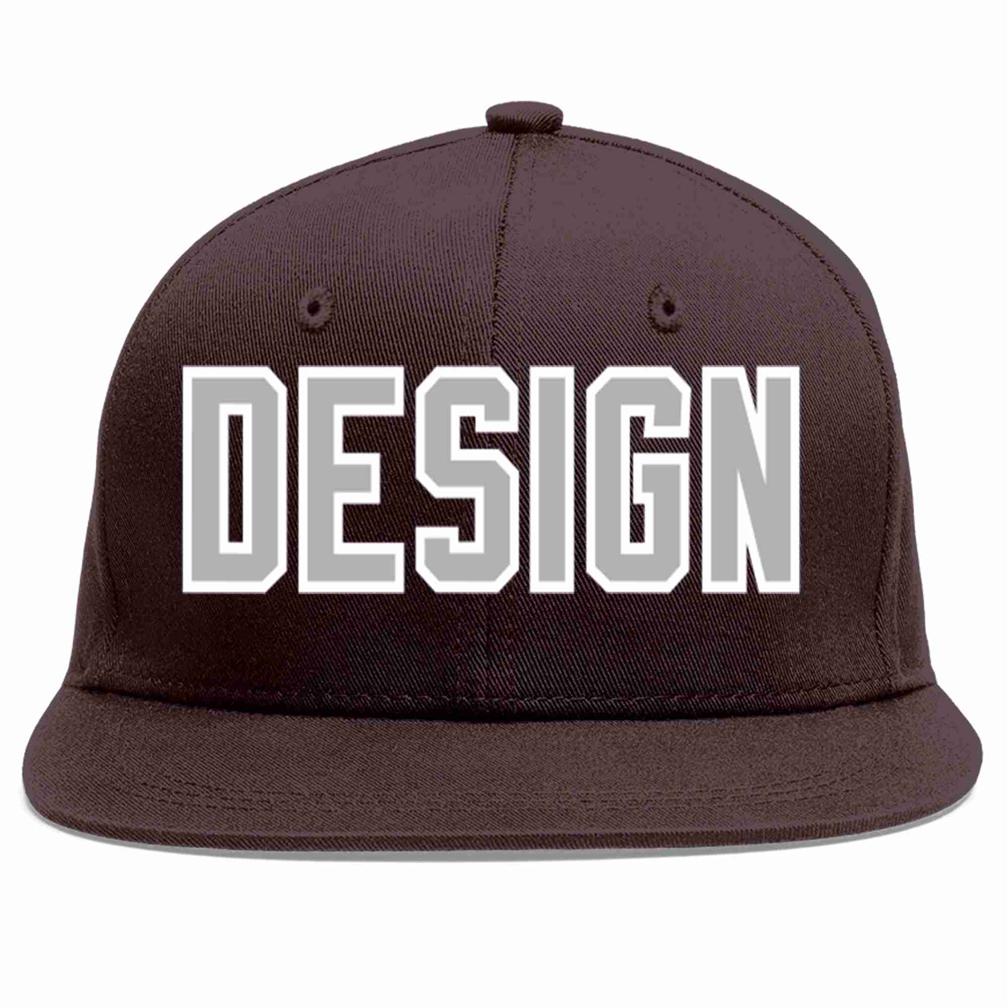 Custom Brown Gray-White Flat Eaves Sport Baseball Cap Design for Men/Women/Youth