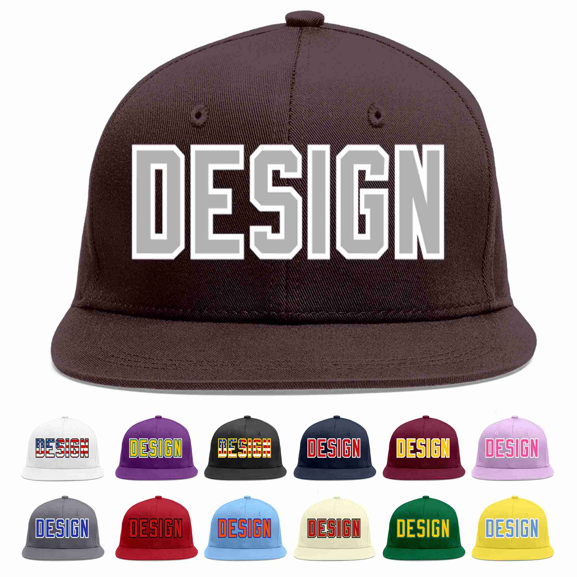 Custom Brown Gray-White Flat Eaves Sport Baseball Cap Design for Men/Women/Youth