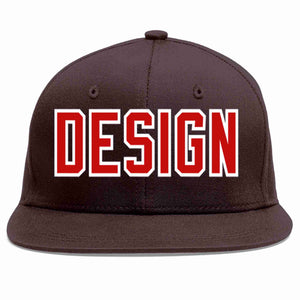 Custom Brown Red-White Flat Eaves Sport Baseball Cap Design for Men/Women/Youth