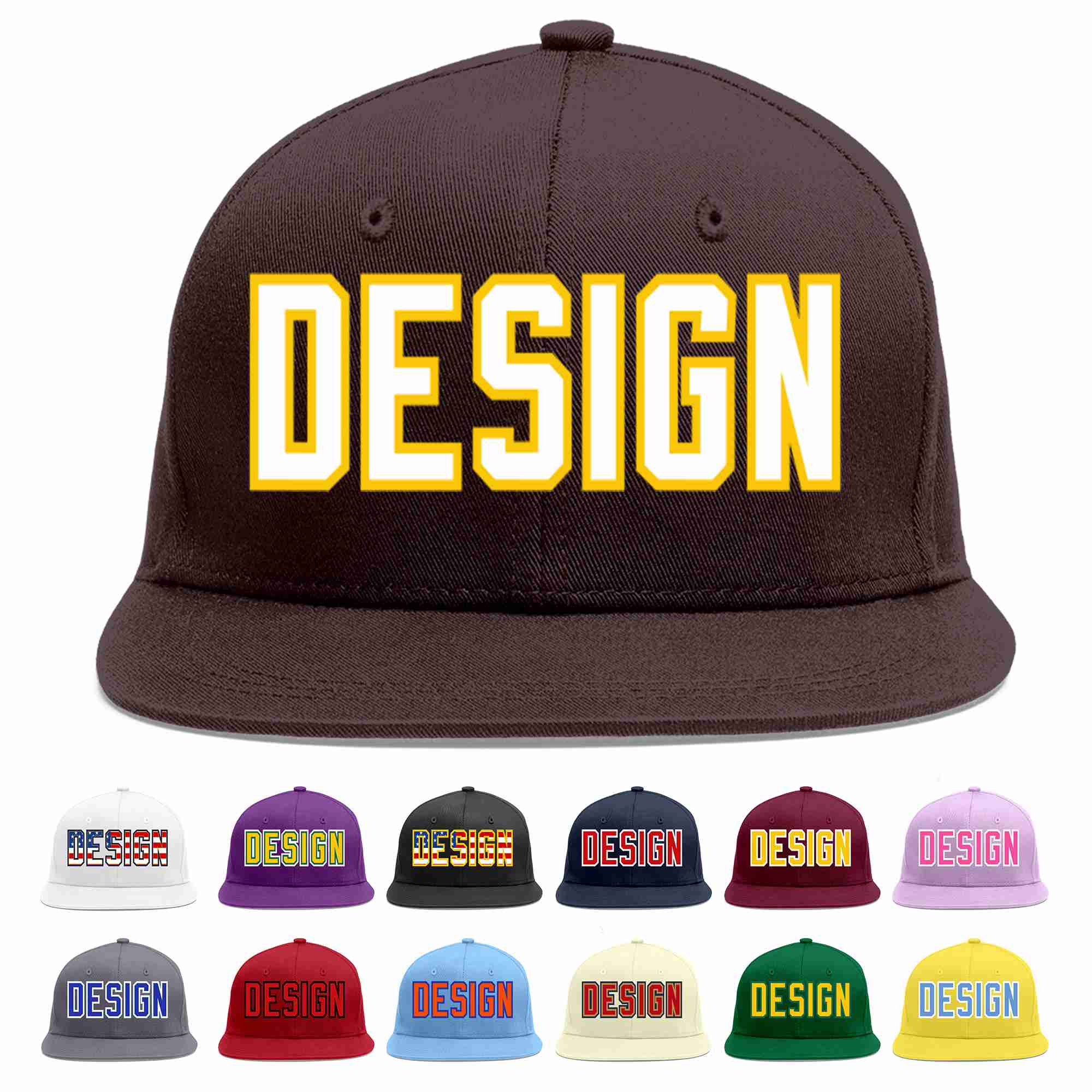 Custom Brown White-Gold Flat Eaves Sport Baseball Cap Design for Men/Women/Youth