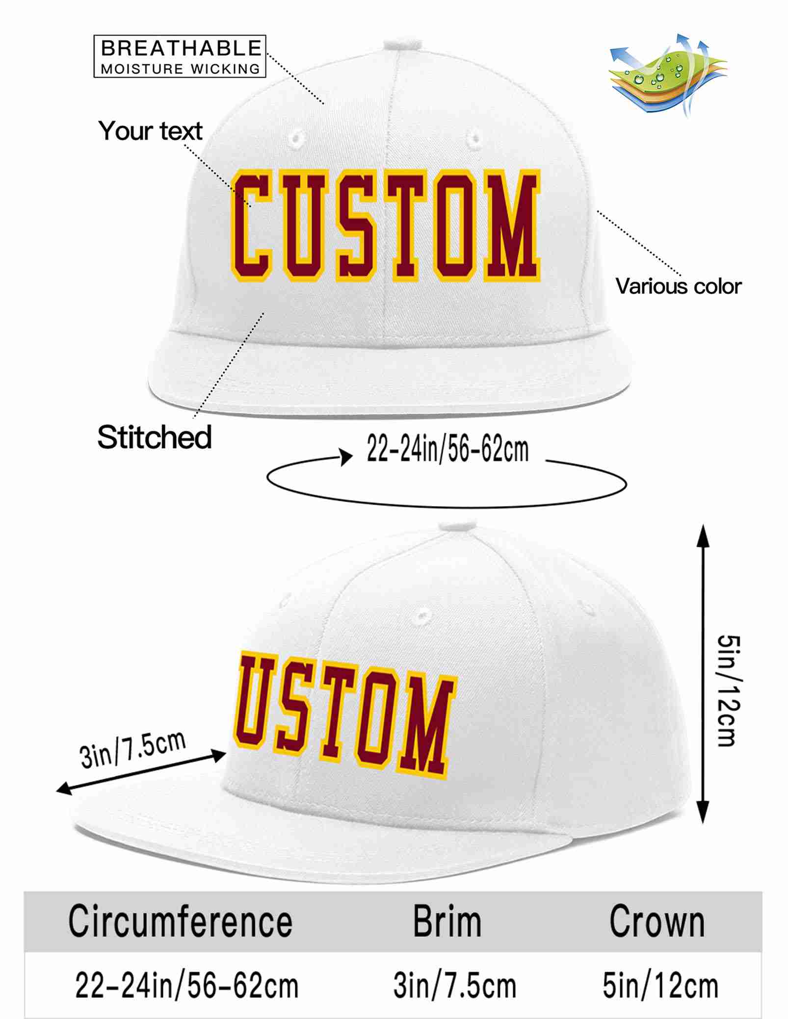 Custom White Crimson-Gold Casual Sport Baseball Cap