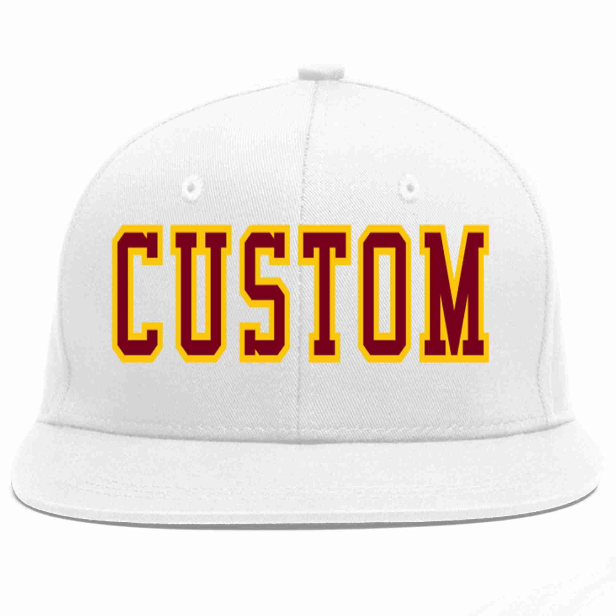 Custom White Crimson-Gold Casual Sport Baseball Cap