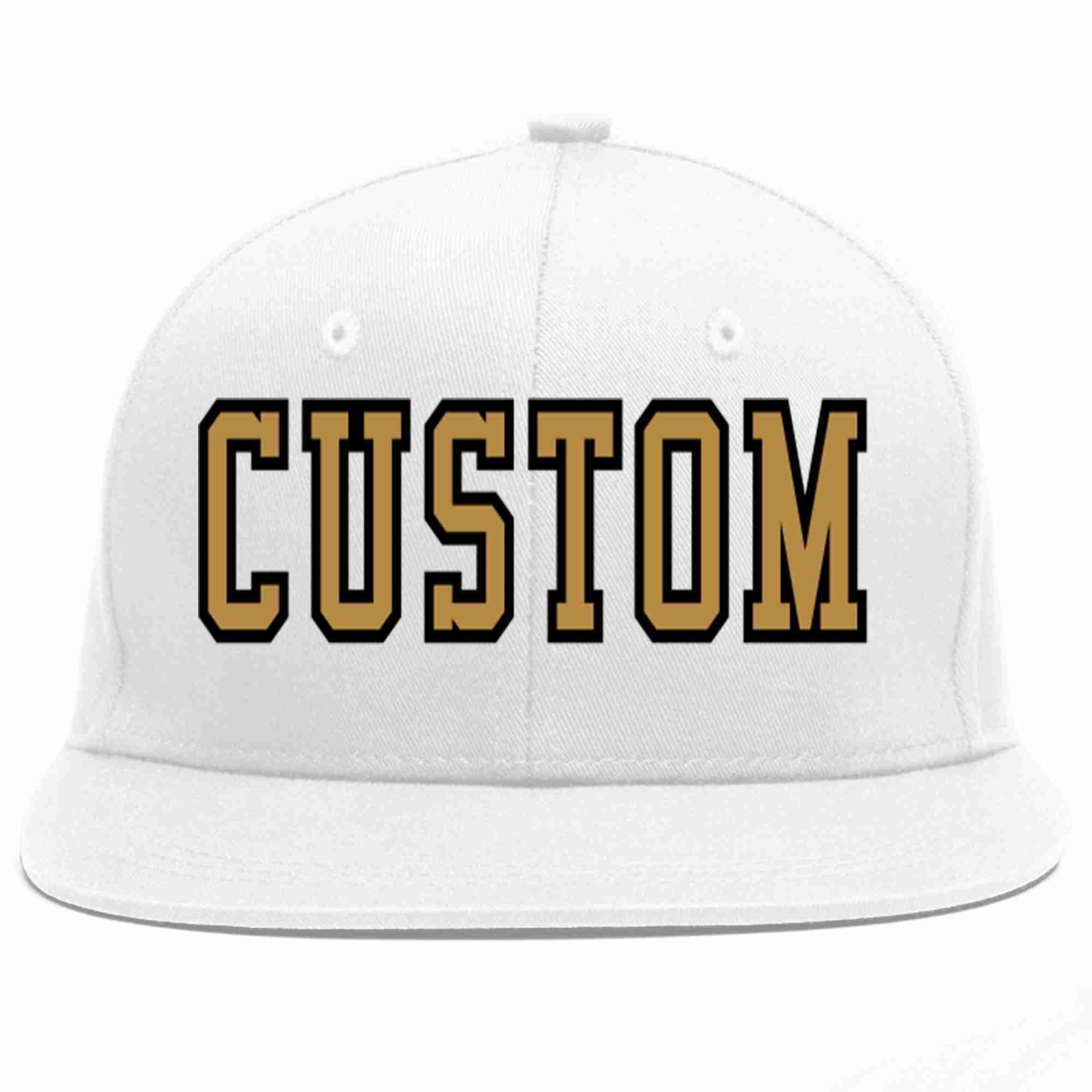 Custom White Old Gold-Black Casual Sport Baseball Cap