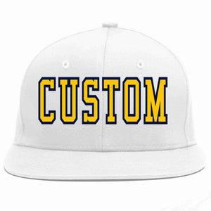 Custom White Gold-Navy Casual Sport Baseball Cap