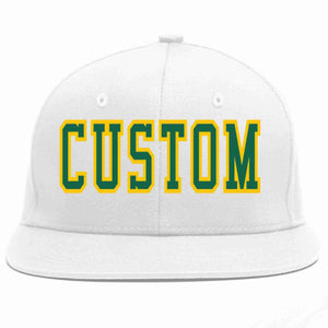 Custom White Kelly Green-Gold Casual Sport Baseball Cap