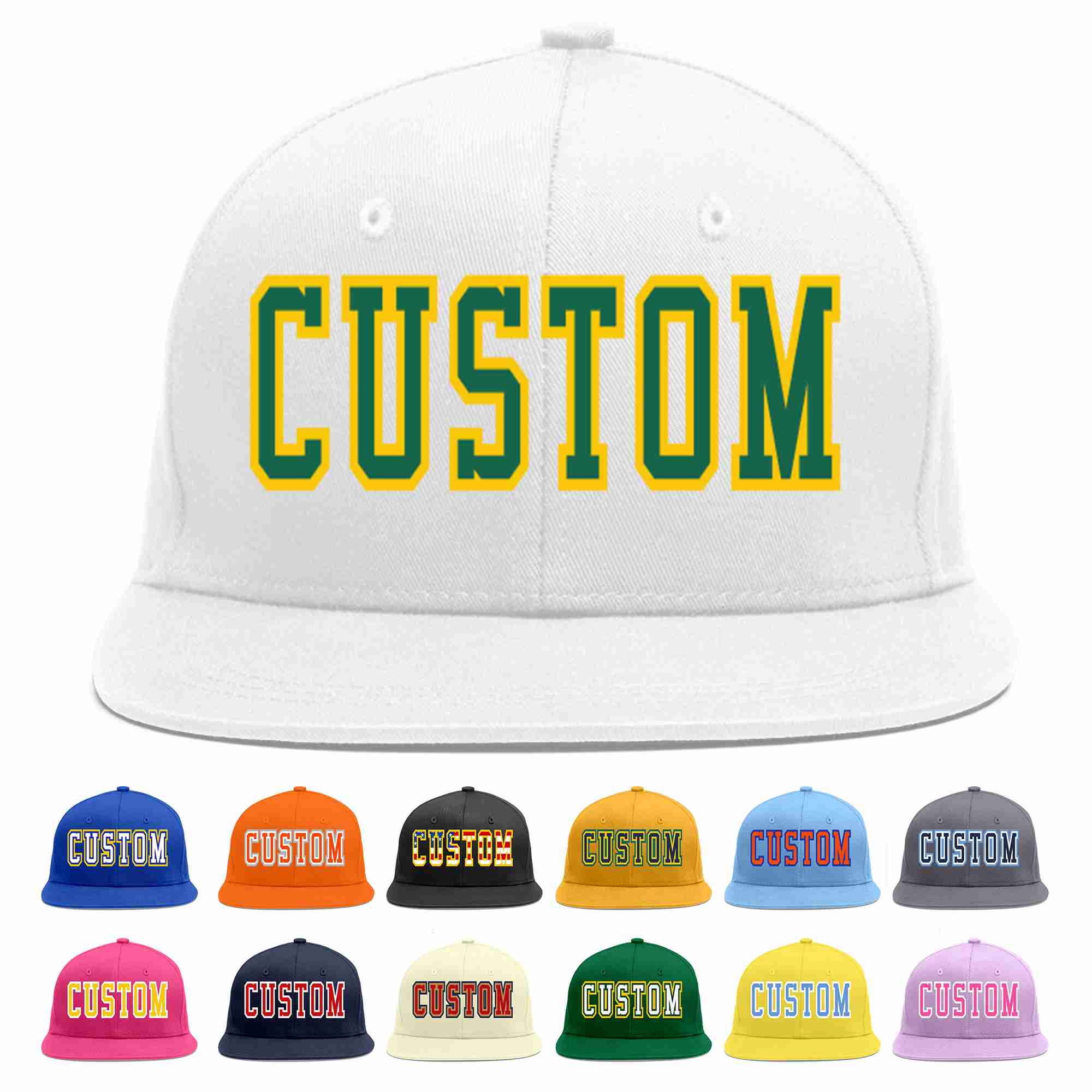 Custom White Kelly Green-Gold Casual Sport Baseball Cap