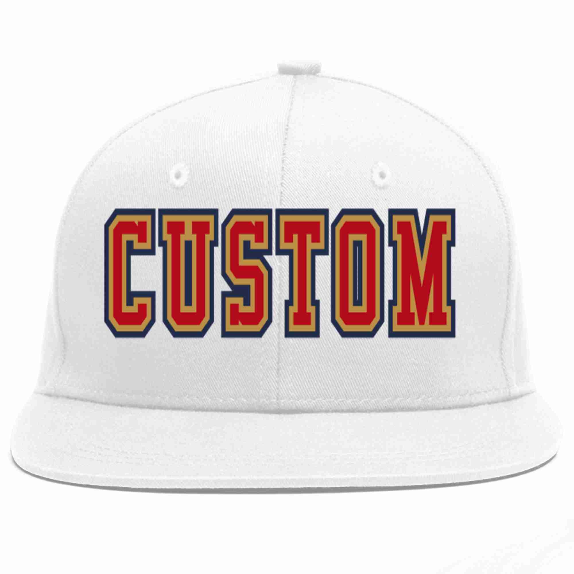 Custom White Red-Old Gold Casual Sport Baseball Cap