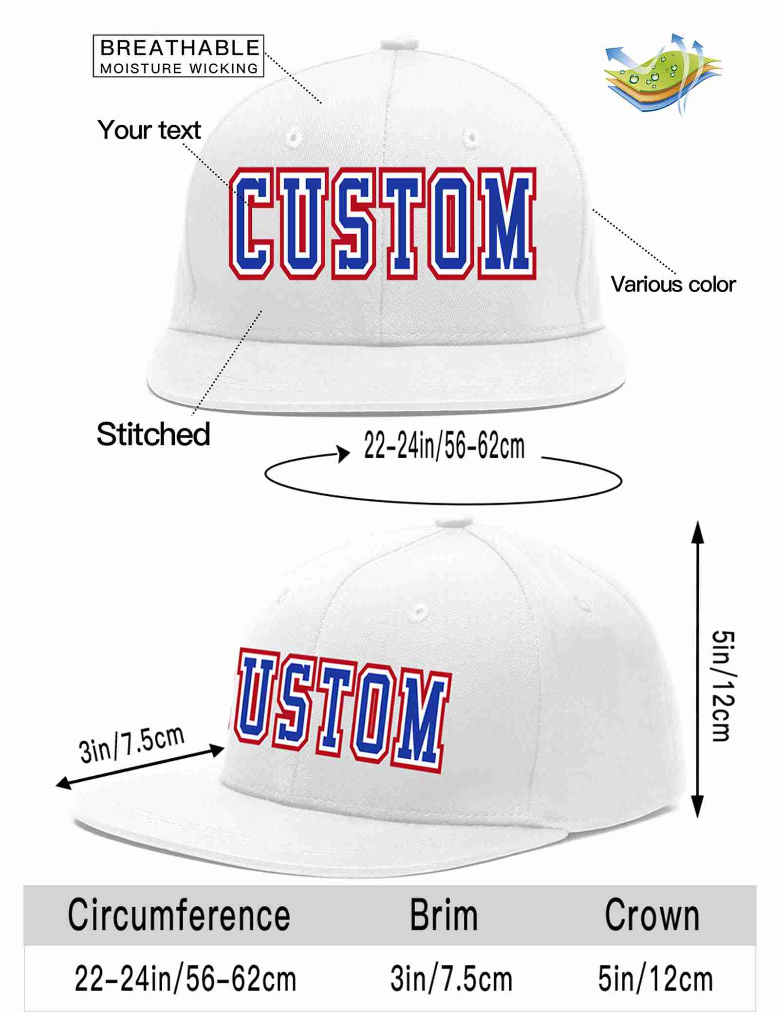 Custom White Royal-White Casual Sport Baseball Cap