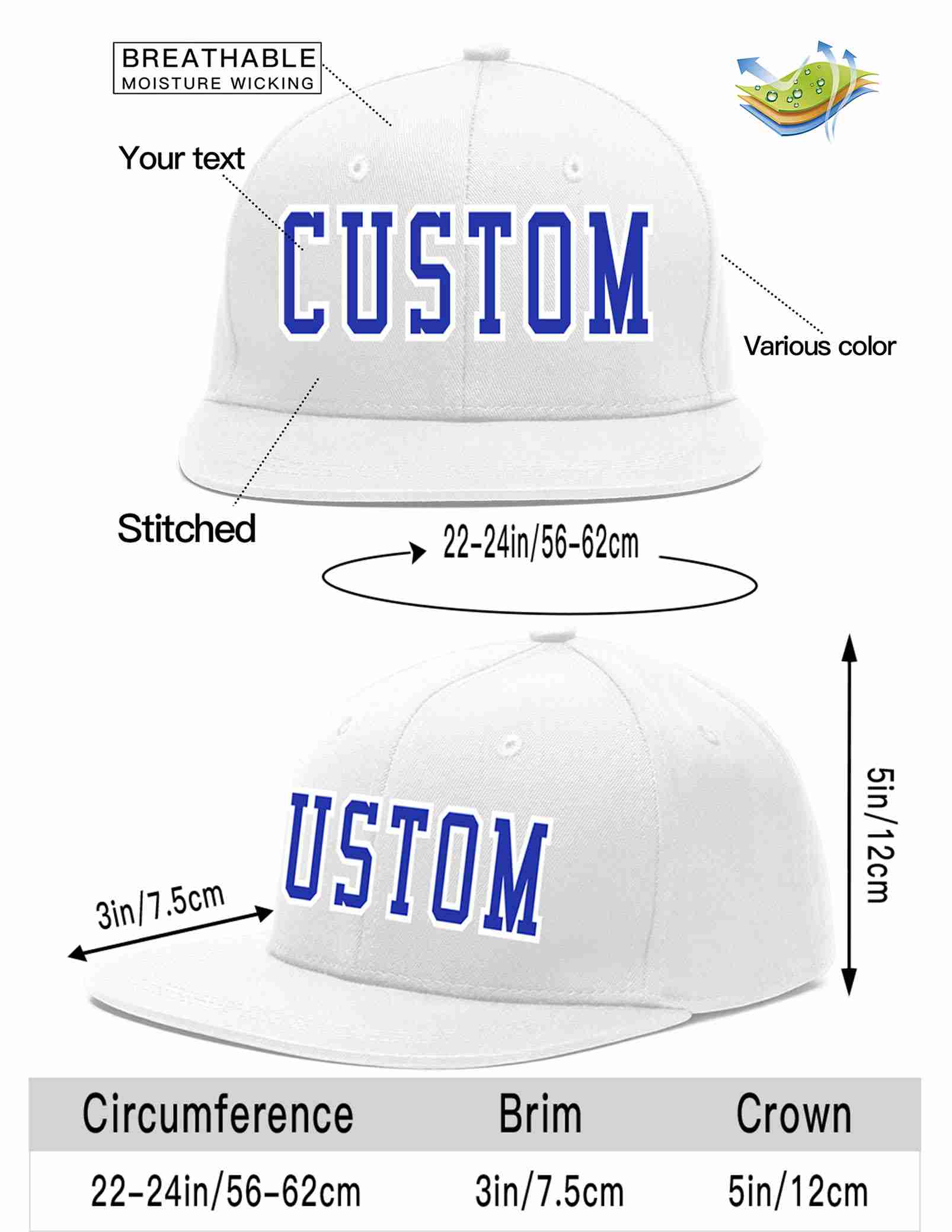 Custom White Royal-White Casual Sport Baseball Cap