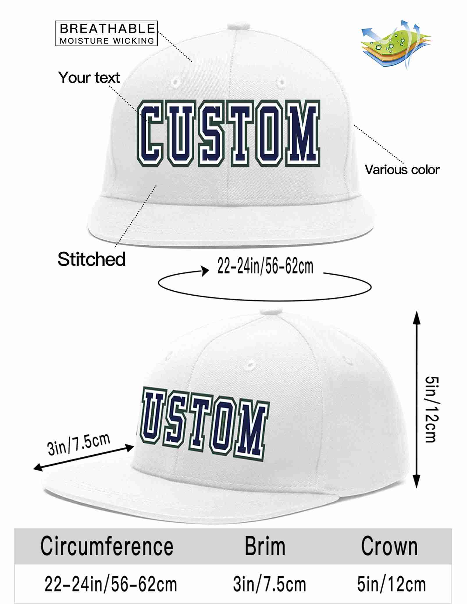 Custom White Navy-White Casual Sport Baseball Cap