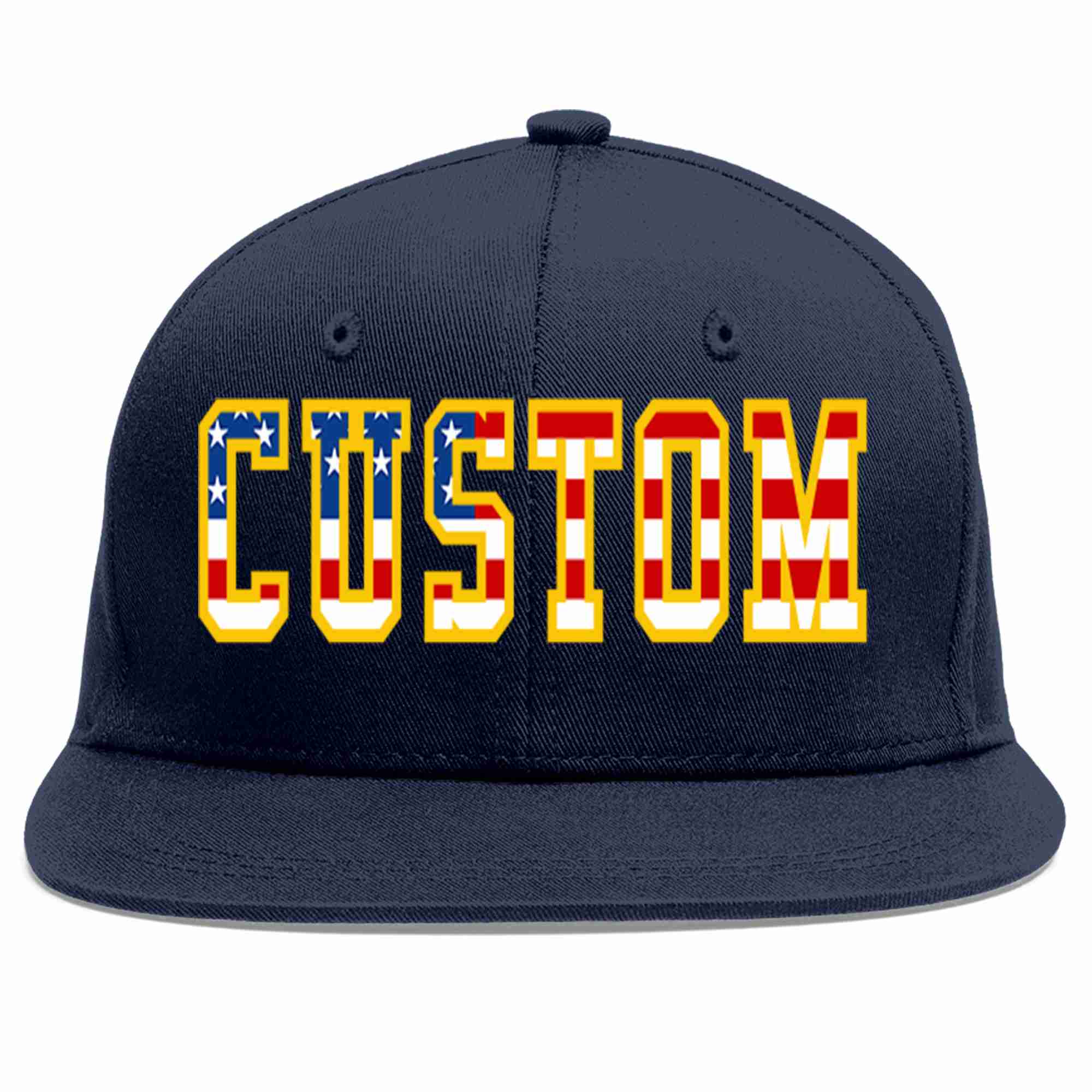 Custom Navy Vintage USA Flag-Gold Casual Sport Baseball Cap