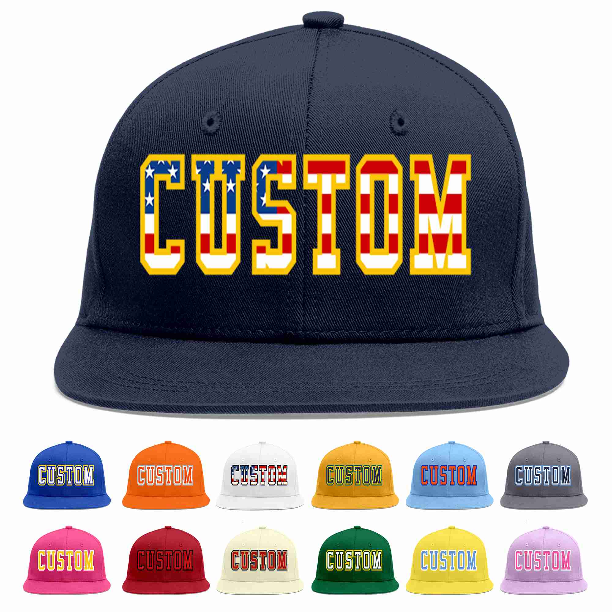 Custom Navy Vintage USA Flag-Gold Casual Sport Baseball Cap