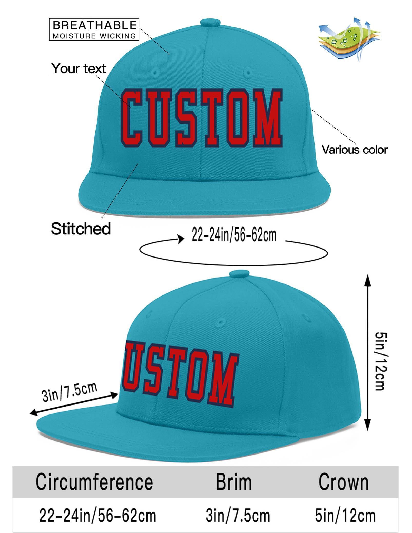 Custom Aqua Red-Navy Flat Eaves Sport Baseball Cap