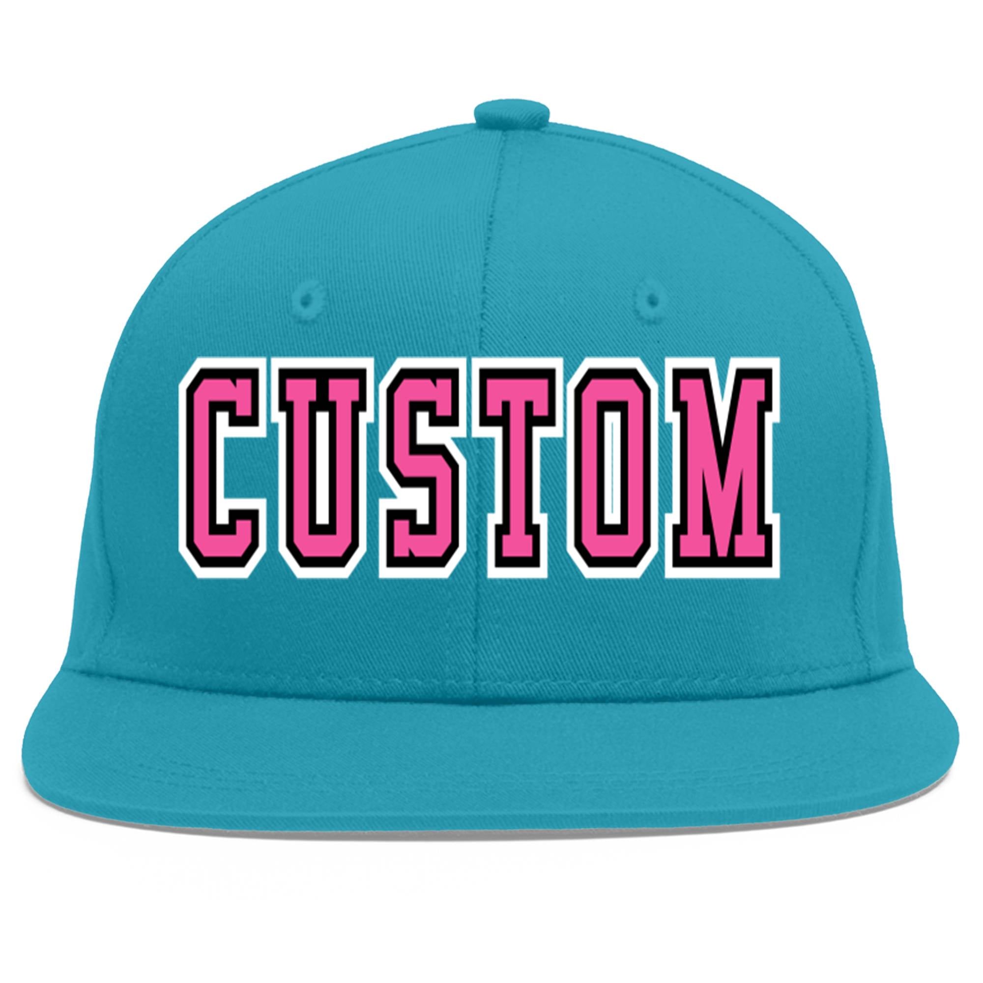 Custom Aqua Pink-White Flat Eaves Sport Baseball Cap