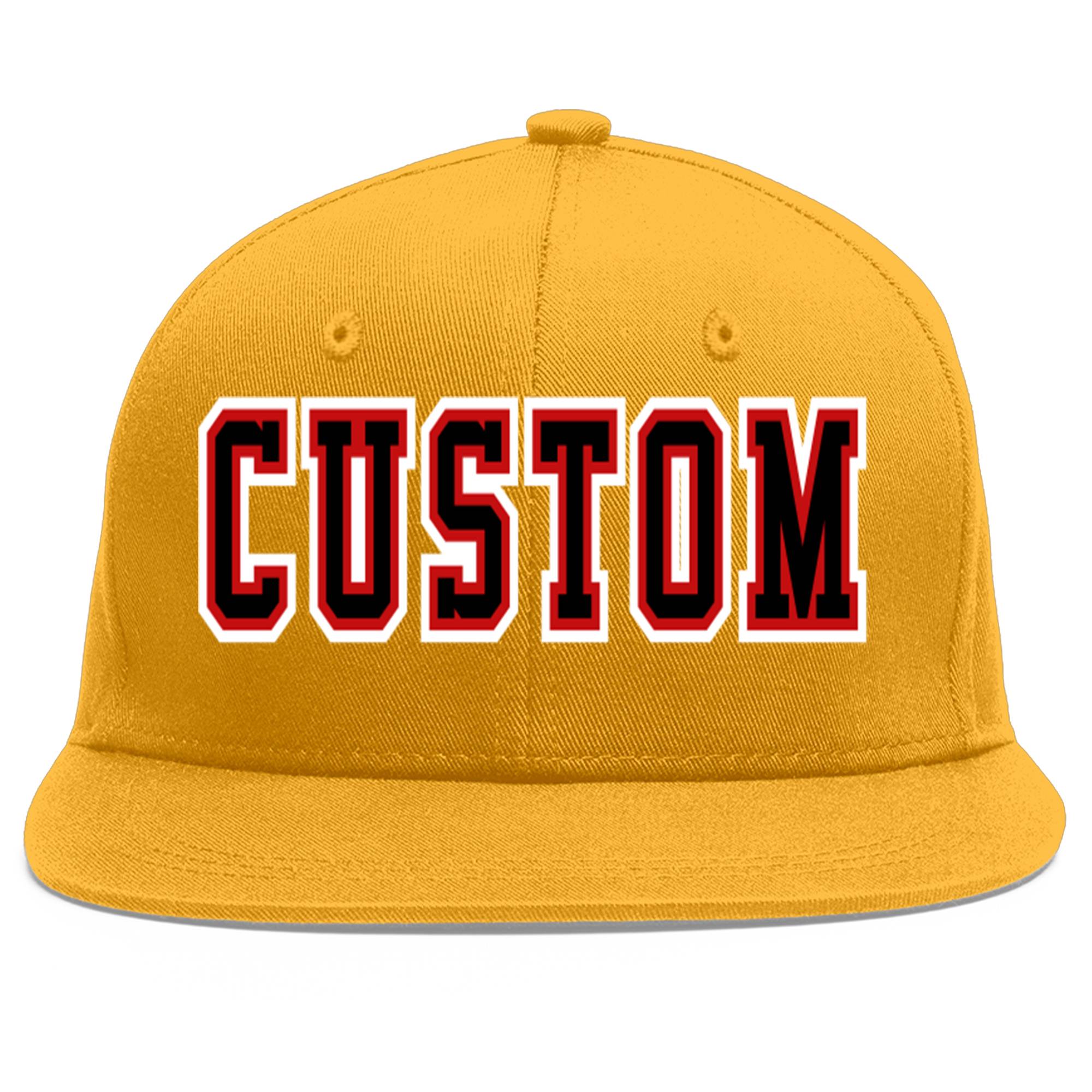 Custom Gold Black-Red Flat Eaves Sport Baseball Cap