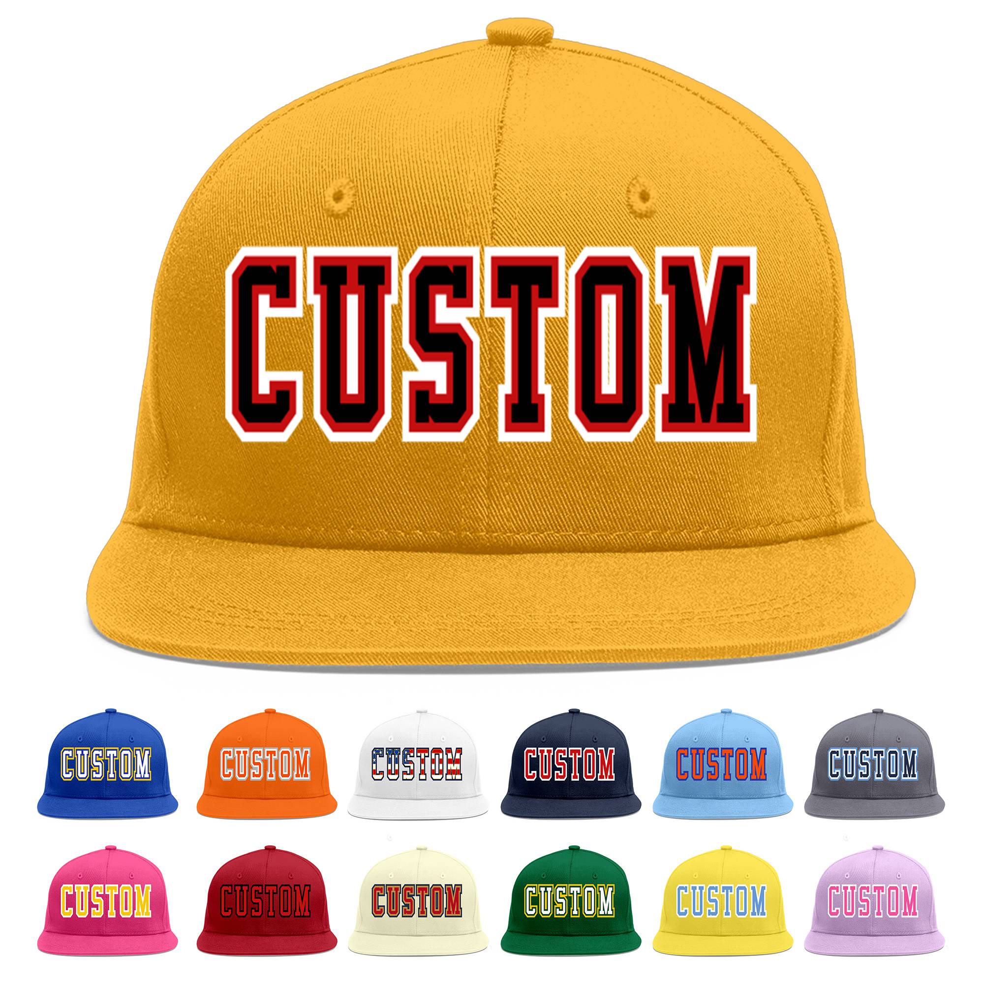 Custom Gold Black-Red Flat Eaves Sport Baseball Cap