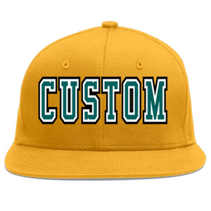 Casquette de baseball personnalisée Gold Aqua-White Flat Eaves Sport