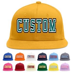 Casquette de baseball personnalisée Gold Aqua-White Flat Eaves Sport