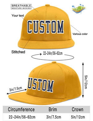 Custom Gold Navy-White Flat Eaves Sport Baseball Cap