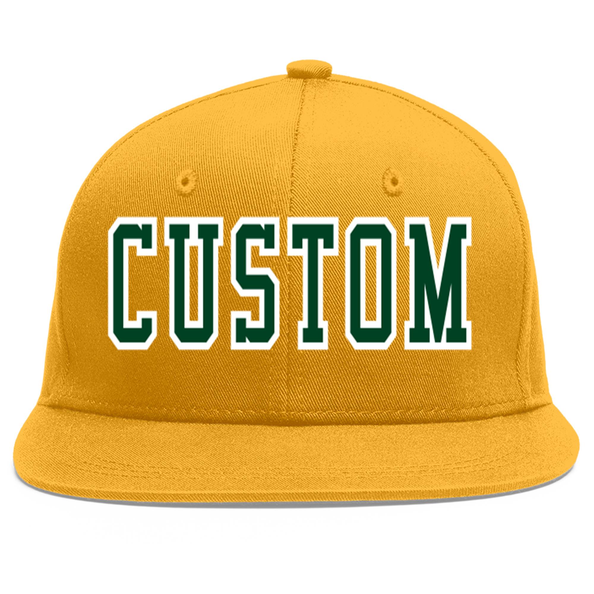 Custom Gold Green-White Flat Eaves Sport Baseball Cap