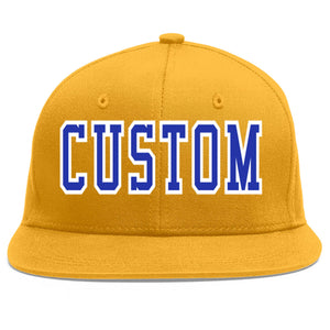 Custom Gold Royal-White Flat Eaves Sport Baseball Cap