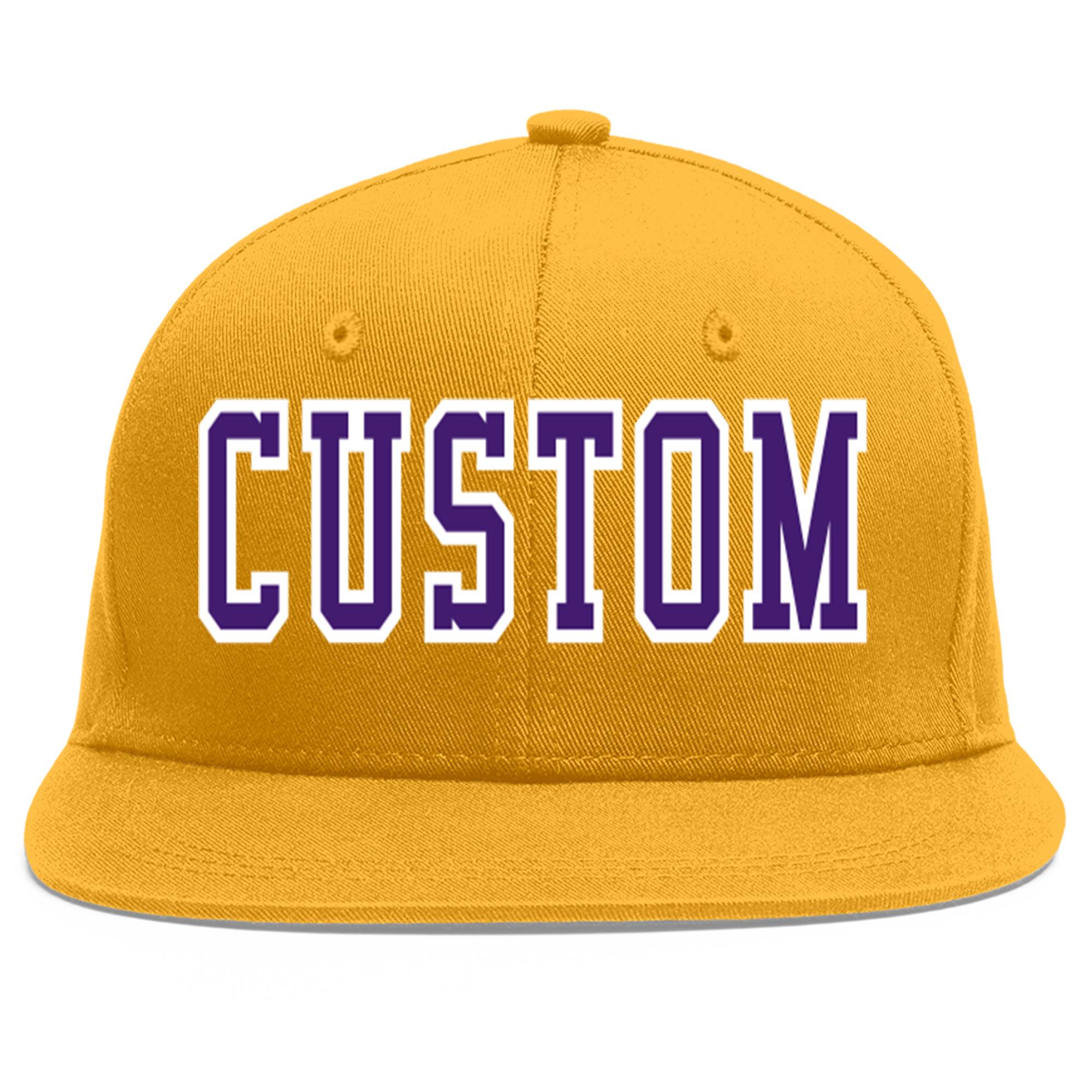 Casquette de baseball sport personnalisée or violet-blanc Flat Eaves