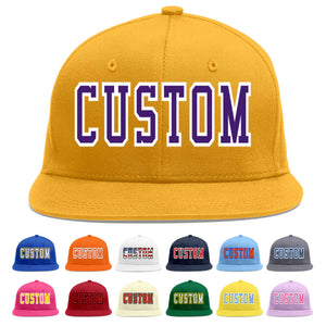 Custom Gold purple-White Flat Eaves Sport Baseball Cap