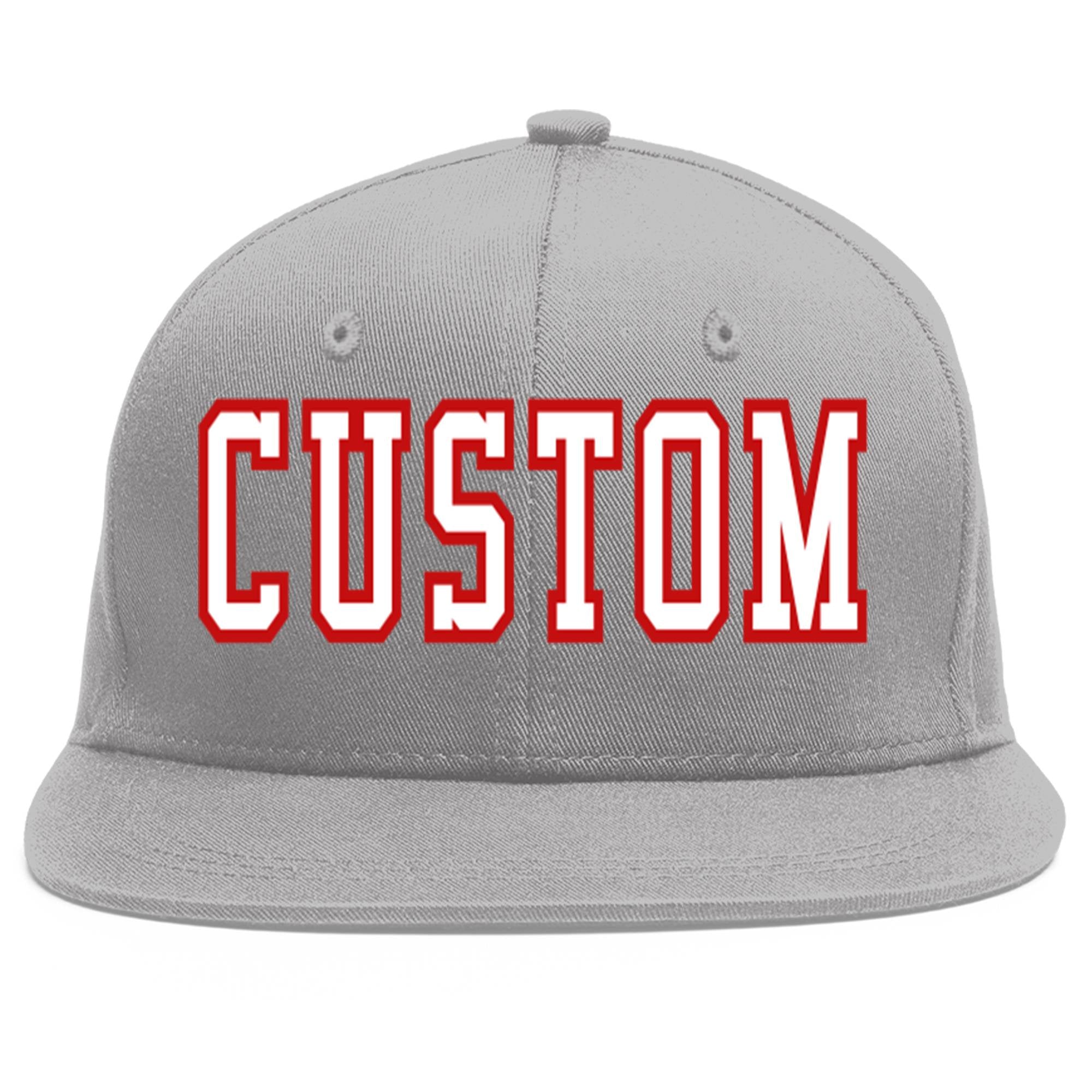 Custom Gray White-Red Flat Eaves Sport Baseball Cap