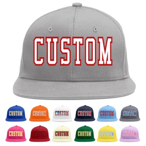 Custom Gray White-Red Flat Eaves Sport Baseball Cap