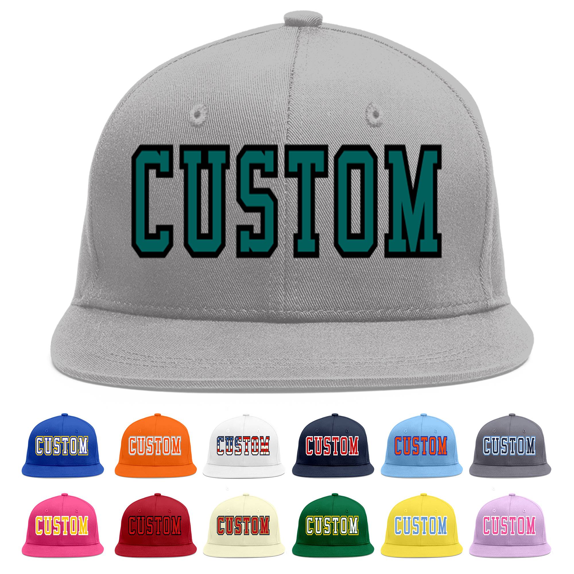 Casquette de baseball sport personnalisée gris aqua-noir plat Eaves