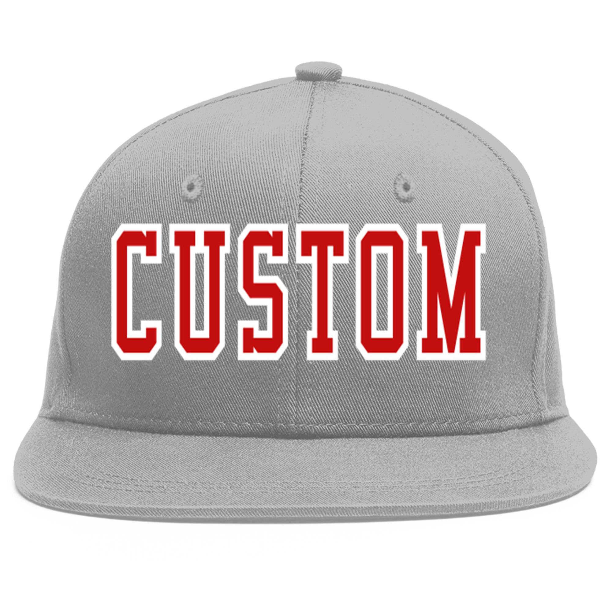 Casquette de baseball sport personnalisée gris rouge-blanc Flat Eaves