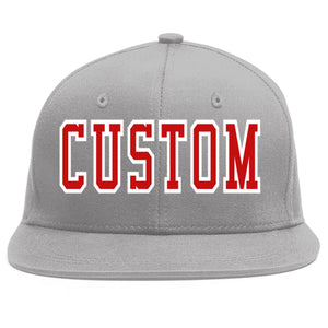 Casquette de baseball sport personnalisée gris rouge-blanc Flat Eaves