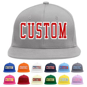 Casquette de baseball sport personnalisée gris rouge-blanc Flat Eaves