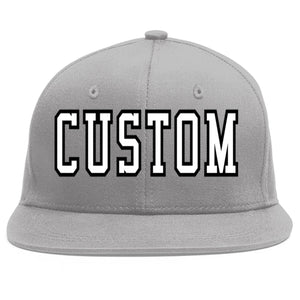 Custom Gray White-Black Flat Eaves Sport Baseball Cap