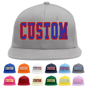 Custom Gray Royal-Red Flat Eaves Sport Baseball Cap