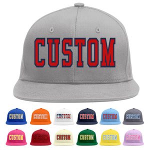 Custom Gray Red-Navy Flat Eaves Sport Baseball Cap