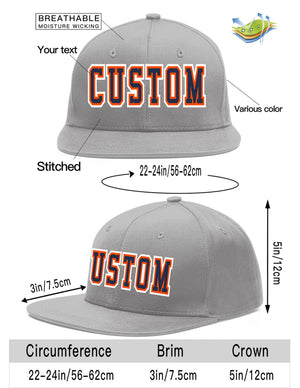 Custom Gray Navy-Orange Flat Eaves Sport Baseball Cap