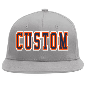 Custom Gray Navy-Orange Flat Eaves Sport Baseball Cap