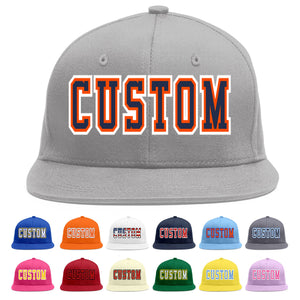 Custom Gray Navy-Orange Flat Eaves Sport Baseball Cap