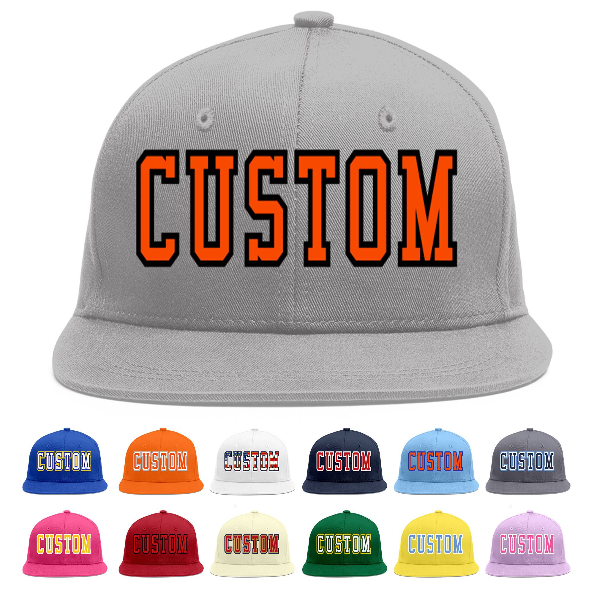 Casquette de baseball sport personnalisée gris orange-noir Flat Eaves