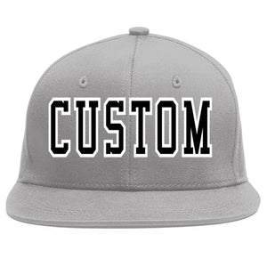 Custom Gray Black-White Flat Eaves Sport Baseball Cap